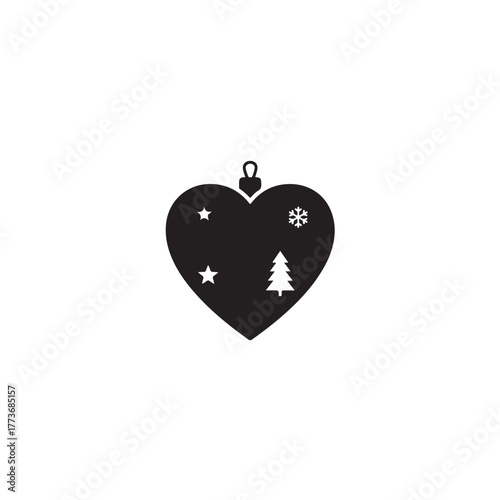 Christmas heart ornament silhouette on white background