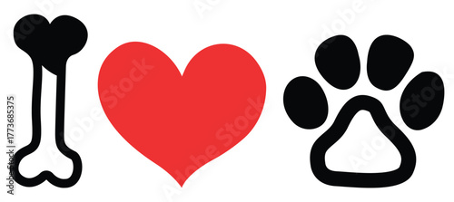 I Love My Dog Slogan Vector — Cute Pet Line Art with Bone, Heart, and Paw Print Symbol