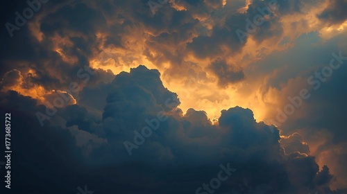 Storm clouds at golden sunset