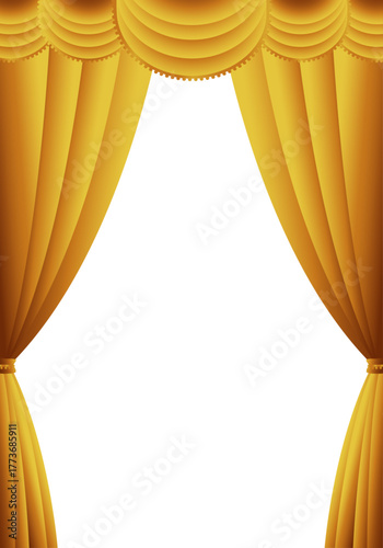 金色の幕　金のカーテン　金色の幕の舞台（タテ）背景白