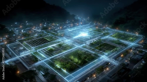 Future Smart Agriculture Night City Planning Blueprint