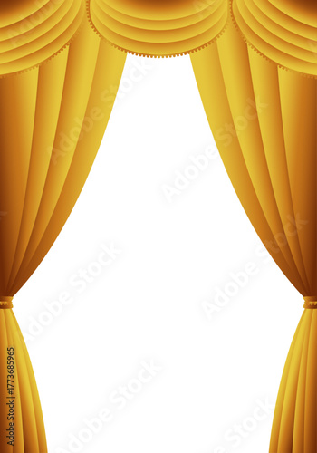 金色の幕　金のカーテン　金色の幕の舞台（タテ）背景白