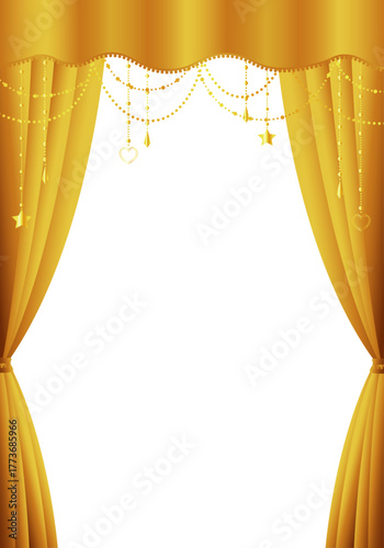金色の幕　金のカーテン　金色の幕の舞台（タテ）背景白