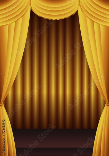 金色の幕　金のカーテン　金色の幕の舞台（タテ）