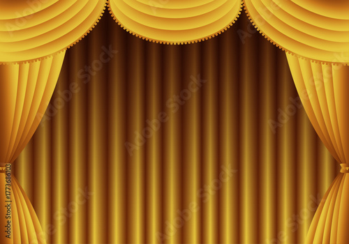 金色の幕　金のカーテン　金色の幕の舞台（ヨコ）
