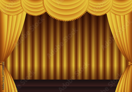 金色の幕　金のカーテン　金色の幕の舞台（ヨコ）