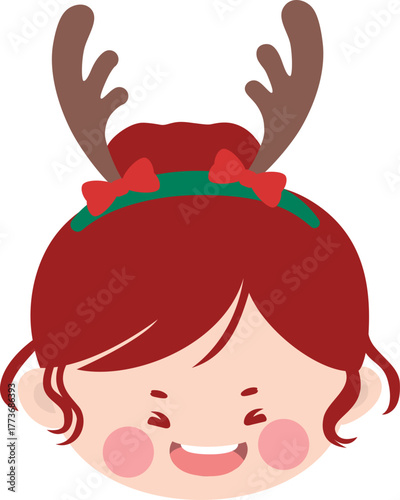 Redhead Girl Wearing Reindeer Antlers Headband