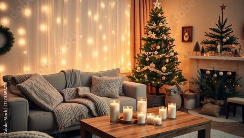 Relaxing Christmas Eve scene with cozy fireplace glow