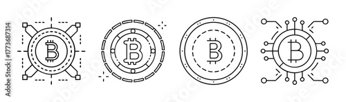 Cryptocurrency bitcoin icons set outline concept digital money
