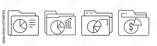Business financial analysis documents icon set linear vector design