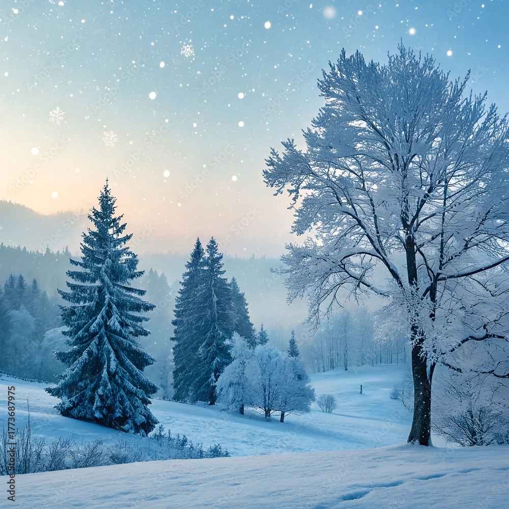 Fototapeta premium Frosty Pine Forest Covered in Snow