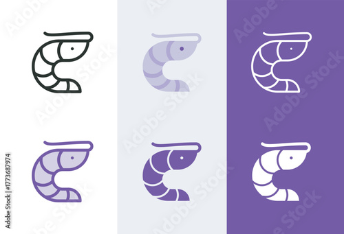 Shrimp icon. Seafood symbol in 4 styles - solid, outline, flat, duotone.