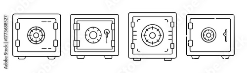 Safe box line icon set. money security, bank vault and valuables protection symbol.