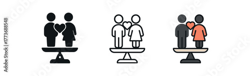 relationship power imbalance icon on white background Black silhouette flat icon outline icon and colored icon style three minimal vector icon style