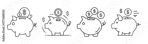 Saving money line icon set. piggy bank investment budget finance symbol.