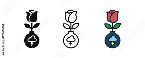 love bombing roses icon on white background Black silhouette flat icon outline icon and colored icon style three minimal vector icon style