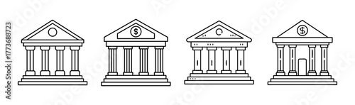Bank building line icon set banking financial institution symbol vector