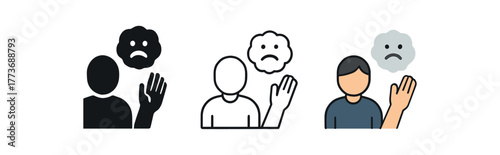 partner minimizing feelings icon on white background Black silhouette flat icon outline icon and colored icon style three minimal vector icon style
