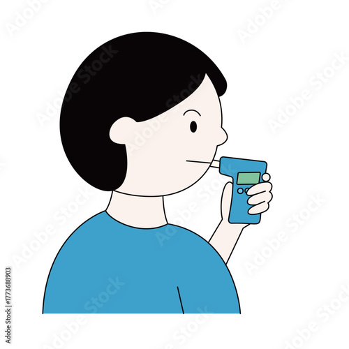アルコール検知器を使用する人物のイラスト｜飲酒運転防止・安全運転チェック