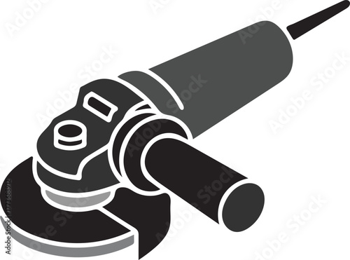 angle grinder silhouette vector design, power tool black icon illustration, workshop grinding machine outline