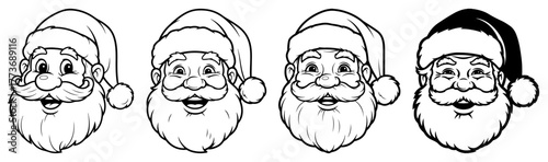 Vector Santa Claus heads set — jolly Christmas face expressions collection outline illustration