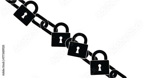 Multiple security locks on a strong chain symbolize protection and safety.