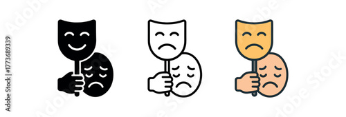 fake apology mask icon on white background Black silhouette flat icon outline icon and colored icon style three minimal vector icon style