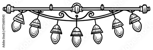 Vector Christmas hanging lights — festive string of glowing bulb garland outline illustration