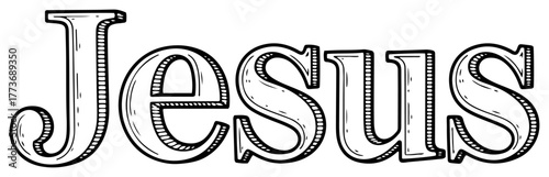Vector Jesus lettering — vintage engraved style word art religious typography outline illustration