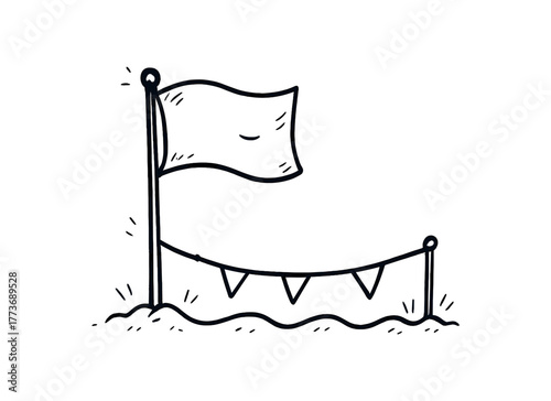 handdrawn cute doodle style boundary flag vector line illustration