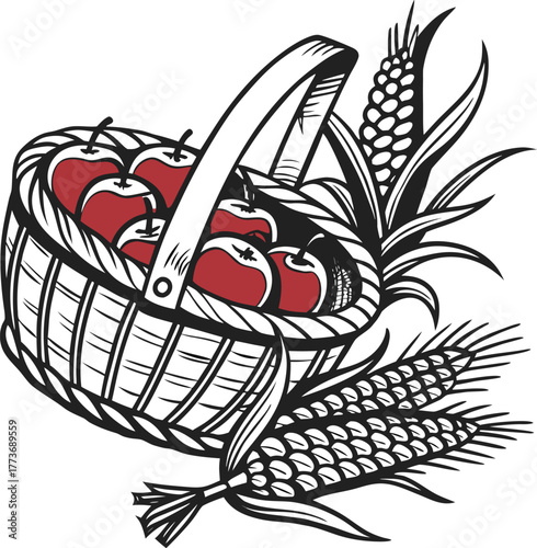 Abstract dark basket with vibrant red contents and intricate details isolated on transparent background