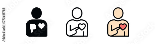 choosing self respect icon on white background Black silhouette flat icon outline icon and colored icon style three minimal vector icon style