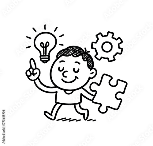 handdrawn cute doodle style creative problem solver vector line illustration