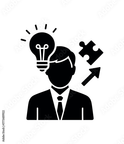 creative problem solver flat black solid vector illustration isolated on white background