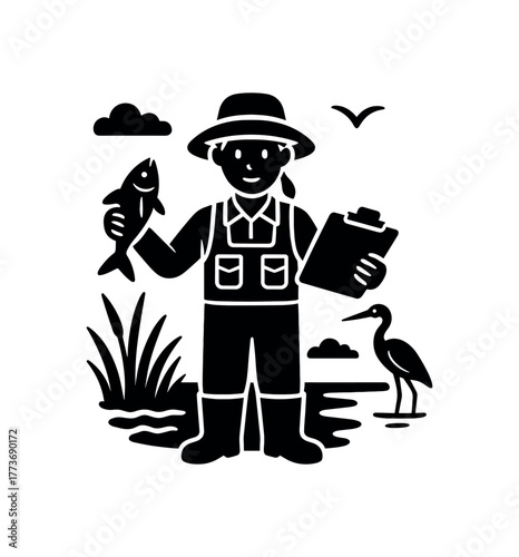 estuary biologist flat black solid vector illustration isolated on white background