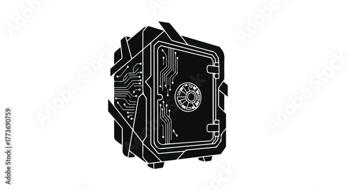 Secure digital vault with integrated circuit board design symbolizing data protection and cybersecurity.