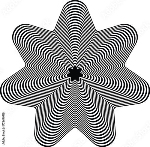 Optical illusion of a star shape with distorted black and white lines creating a hypnotic effect