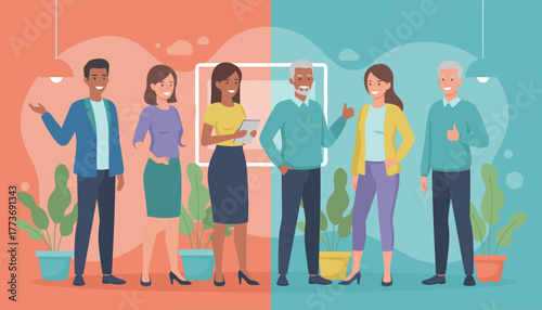 Diverse multigenerational business team standing together showing partnership and collaboration