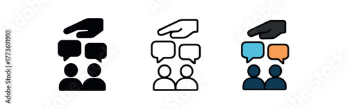 shared decision making icon on white background Black silhouette flat icon outline icon and colored icon style three minimal vector icon style