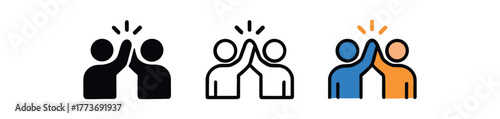 partners cheering each other success icon on white background Black silhouette flat icon outline icon and colored icon style three minimal vector icon style