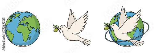 SAVE EARTH illustration, set of eco icons flat design