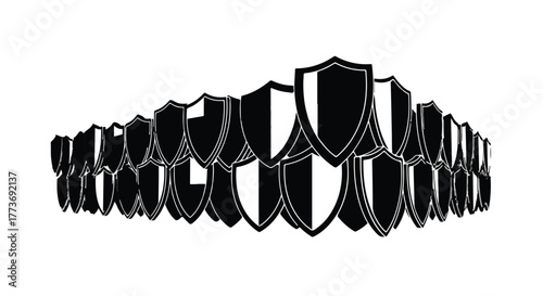 A strong protective barrier of shields arranged in a semi-circle, symbolizing security and defense.