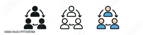 shared responsibilities icon on white background Black silhouette flat icon outline icon and colored icon style three minimal vector icon style