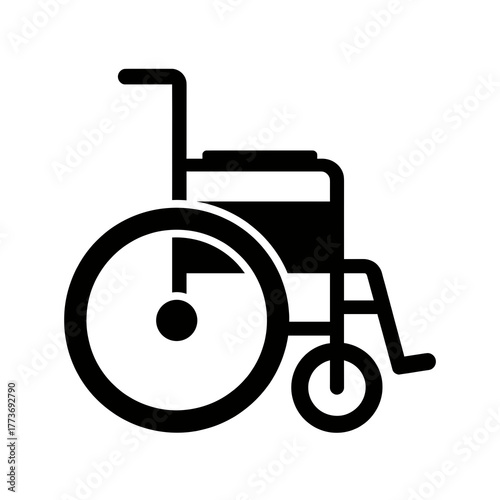 An icon of a wheelchair representing accessibility for disabled people, aid, support, and medical transport