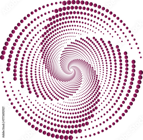 A spiral pattern made of burgundy dots on a white background creating a swirling effect illusion