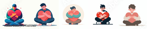 vector of a man hugging a heart