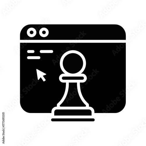 Strategic chess pawn on website represents business planning and online game strategy illustration vector