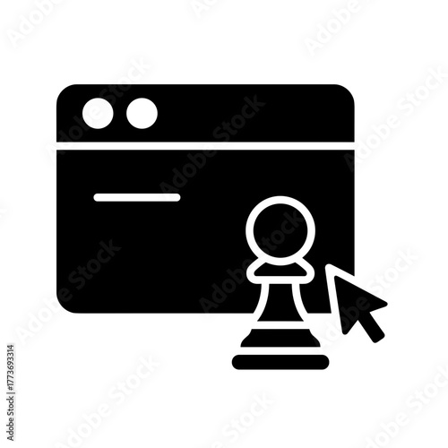 A chess pawn is placed on a website, with a cursor pointing to it, representing online game strategy.
