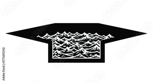 Abstract black and white illustration of choppy waves within a geometric shape, symbolizing chaos or turbulence.