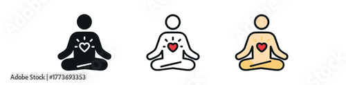 inner peace heart light icon on white background Black silhouette flat icon outline icon and colored icon style three minimal vector icon style